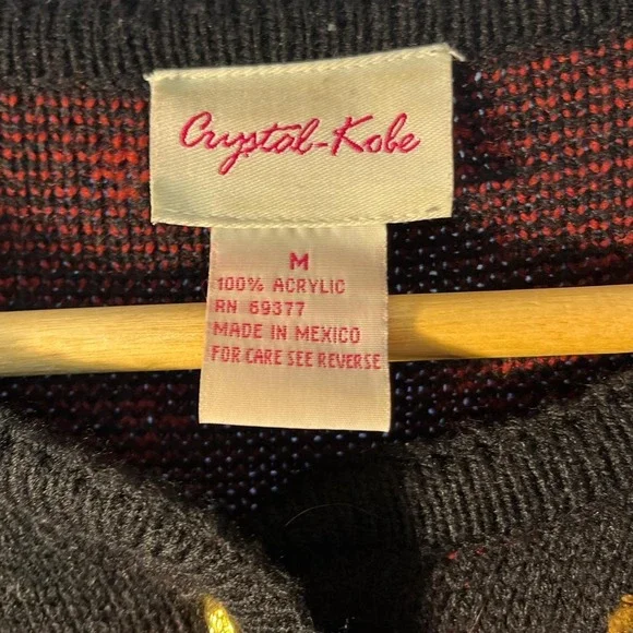 Vintage fall autumn leaf cardigan sweater Crystal Kobe medium black - Picture 4 of 8